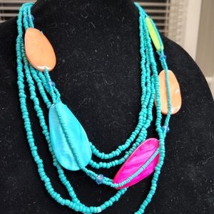 MIX IT BOHO STYLE 26 IN MULTI STRAND  WITH LARGE ORANGE,LIME GREEN  AND BLUE